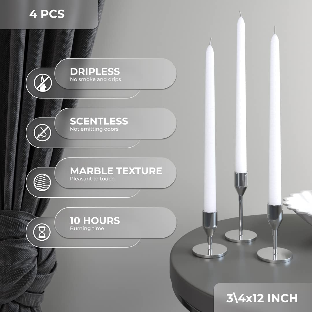 WHITE TAPER CANDLES PACK OF 4 | PERFECT FOR CANDLIGHT DINNER CELEBRATE CANDLES