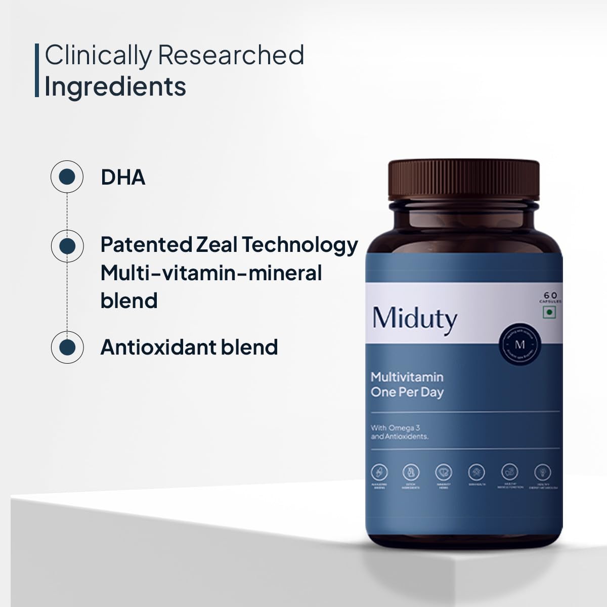 Miduty Multivitamin One Per Day, With Omega 3 Immunity Booster & Muscle Function For Men & Women | 30 Capsule , 50gm 0.1lbs