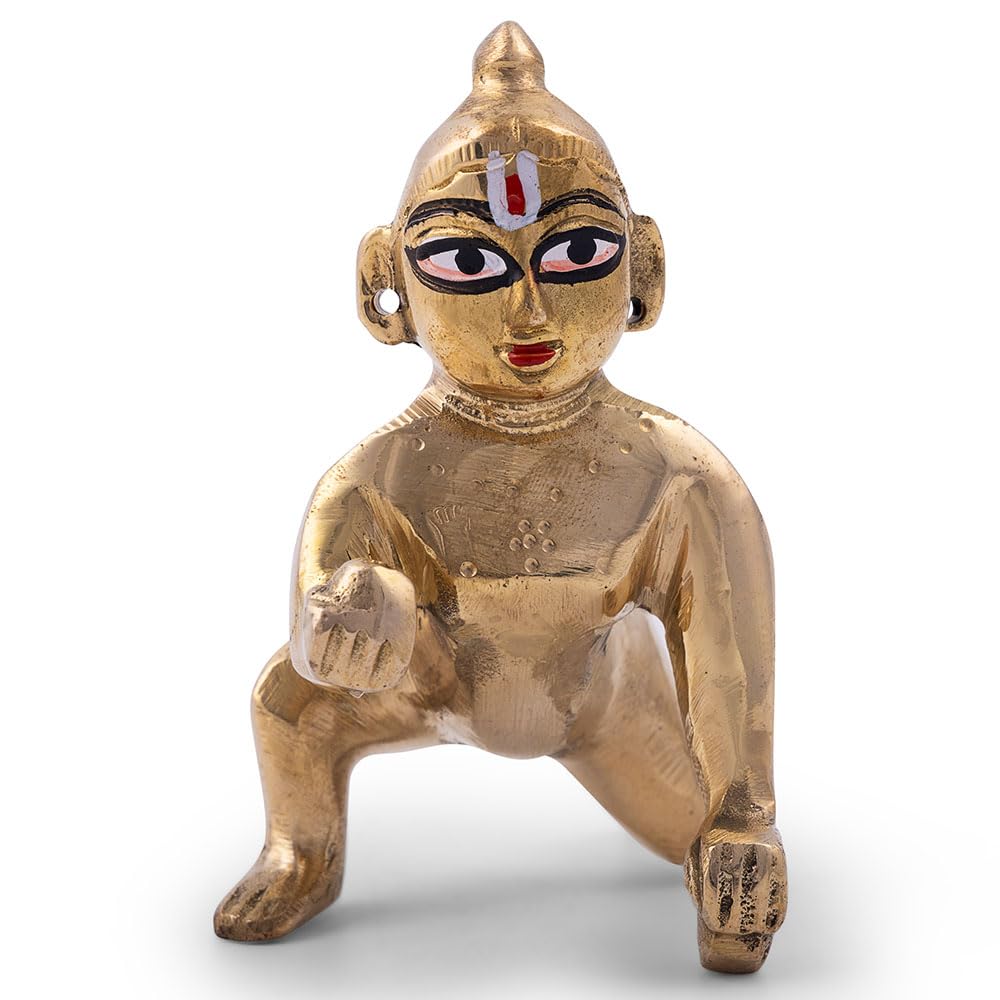 Laddu Gopal Idol, Petal Ke Laddu Gopal, Thakur Ji, Gold, Brass, Size - 3 X 2 Inches, Small, Bal Gopal Idol, Lord Krishna, For Pooja Room, Home Décor, Handmade Statue, Krishna Murti
