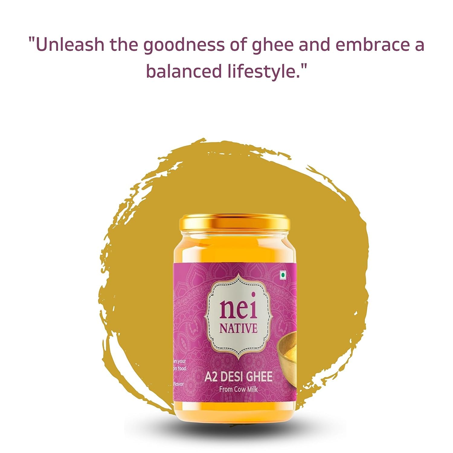 Pure Premium A2 Desi Ghee By Nei Native | Pure Bilona Ghee Better Digestion & Immunity Good For Health | 1 Litre (500ml * 2) 33.8 Ounce | Jar Pack