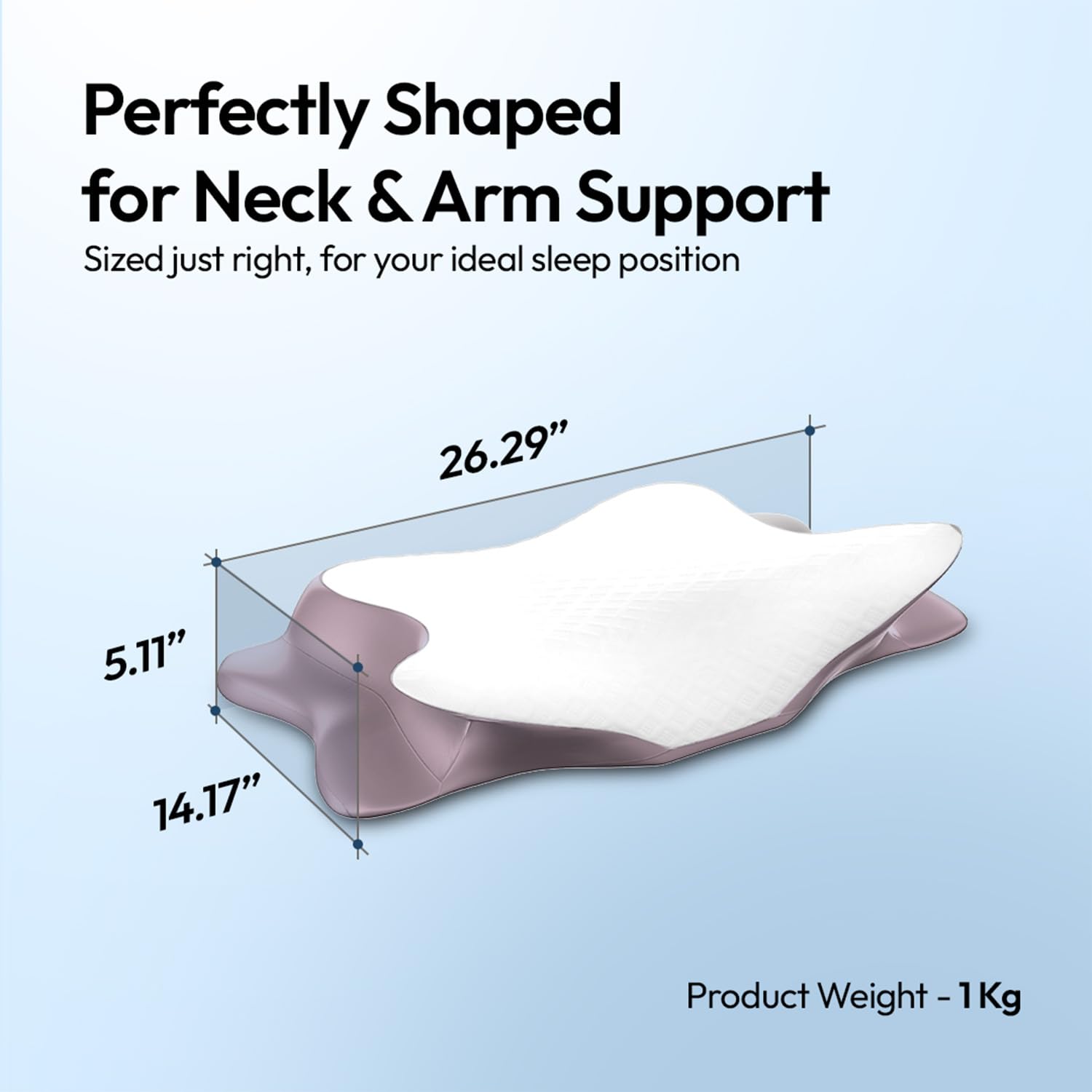 Cervical Butterfly Pillow, Orthopedic Memory Foam Pillow, Grey & White | For Neck & Shoulder Pain Relief | Ergonomic Contours, Pillow For Side Sleepers With Arm Support - Pack Of 1