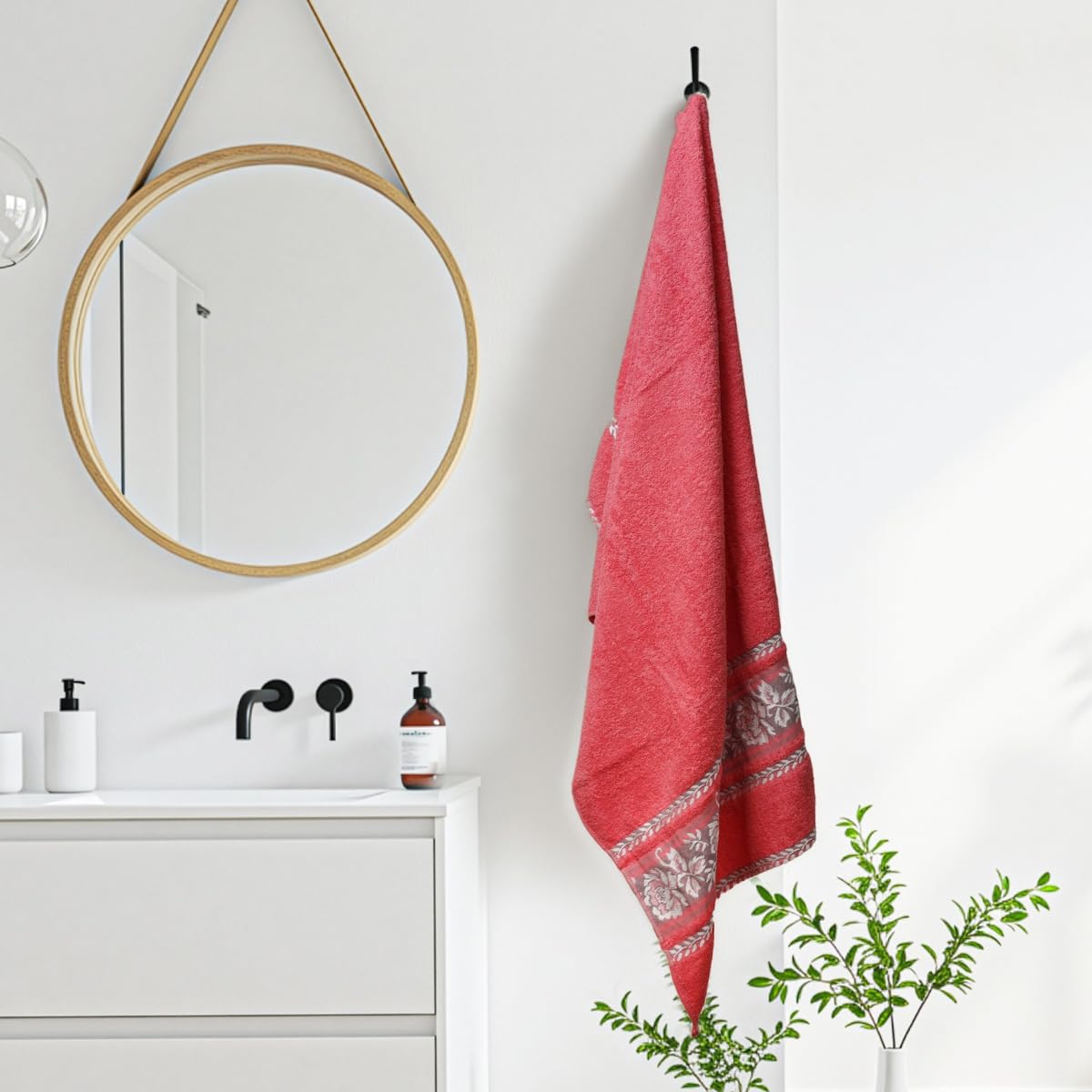 Liberty Towels 100% Cotton Large Size Bath Towel 450 Gsm | Highly Absorbent, Soft & Quick Dry Bathroom Towel | Elegant Design (Coral)