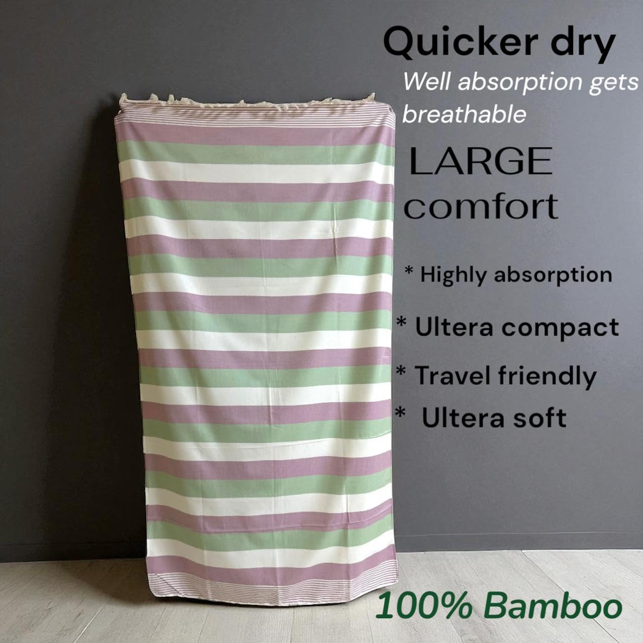 Plushcraft 100% Bamboo Extra Large Bath Towels 430 Gsm | Ultra Soft, Absorbent, Quick Dry Bath Towel For Daily Use, Beach, Pool & Gym | Pack Of 2 (Green & Purple)