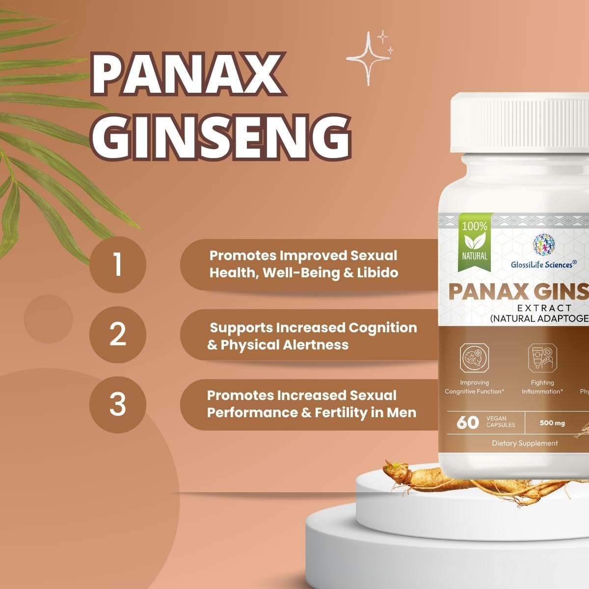 Panax Ginseng Korean Ginseng Energy Booster, Enhance Energy Levels, Boost Cognitive Function & Support Overall Vitality | 60 Capsule 100gm 0.2lbs