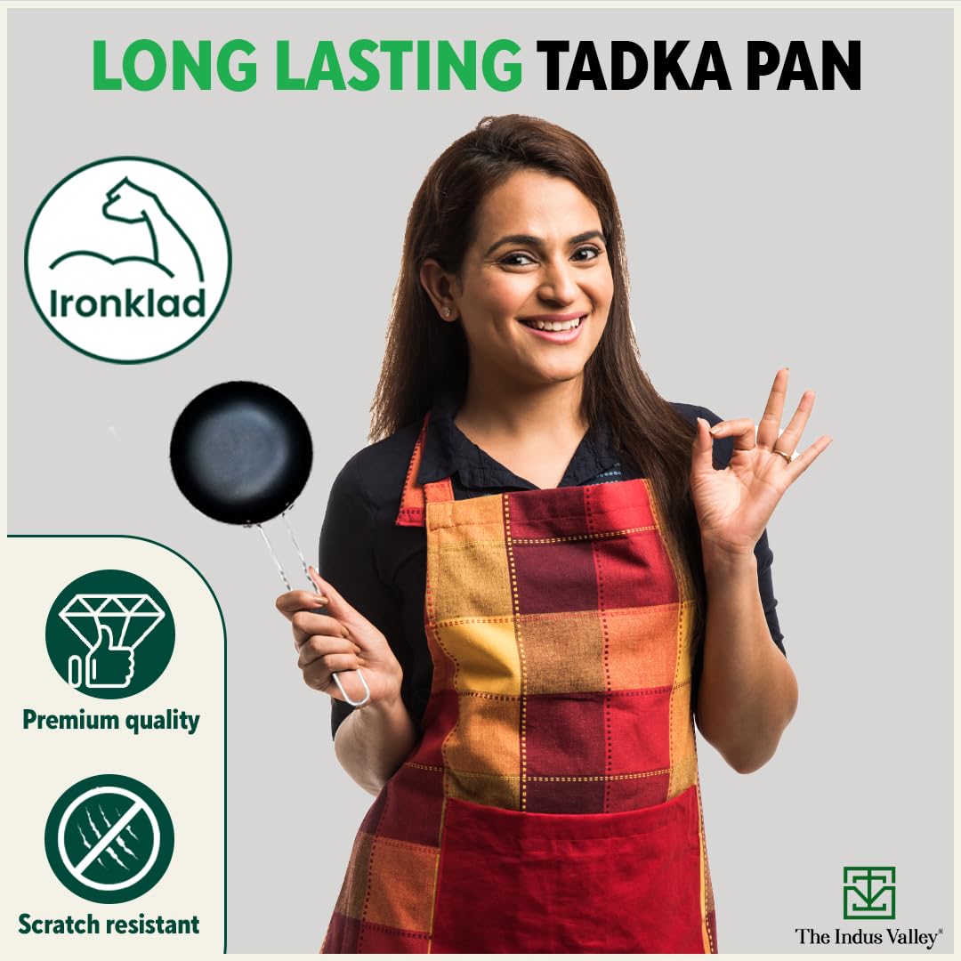 Pre-Seasoned Iron Tadka Pan With Steel Handle - Small 13.2 Cm, 5.2 Inch, 0.3 Kg | Gas Compatible - 100% Pure & Toxin-Free, No Chemical Coating