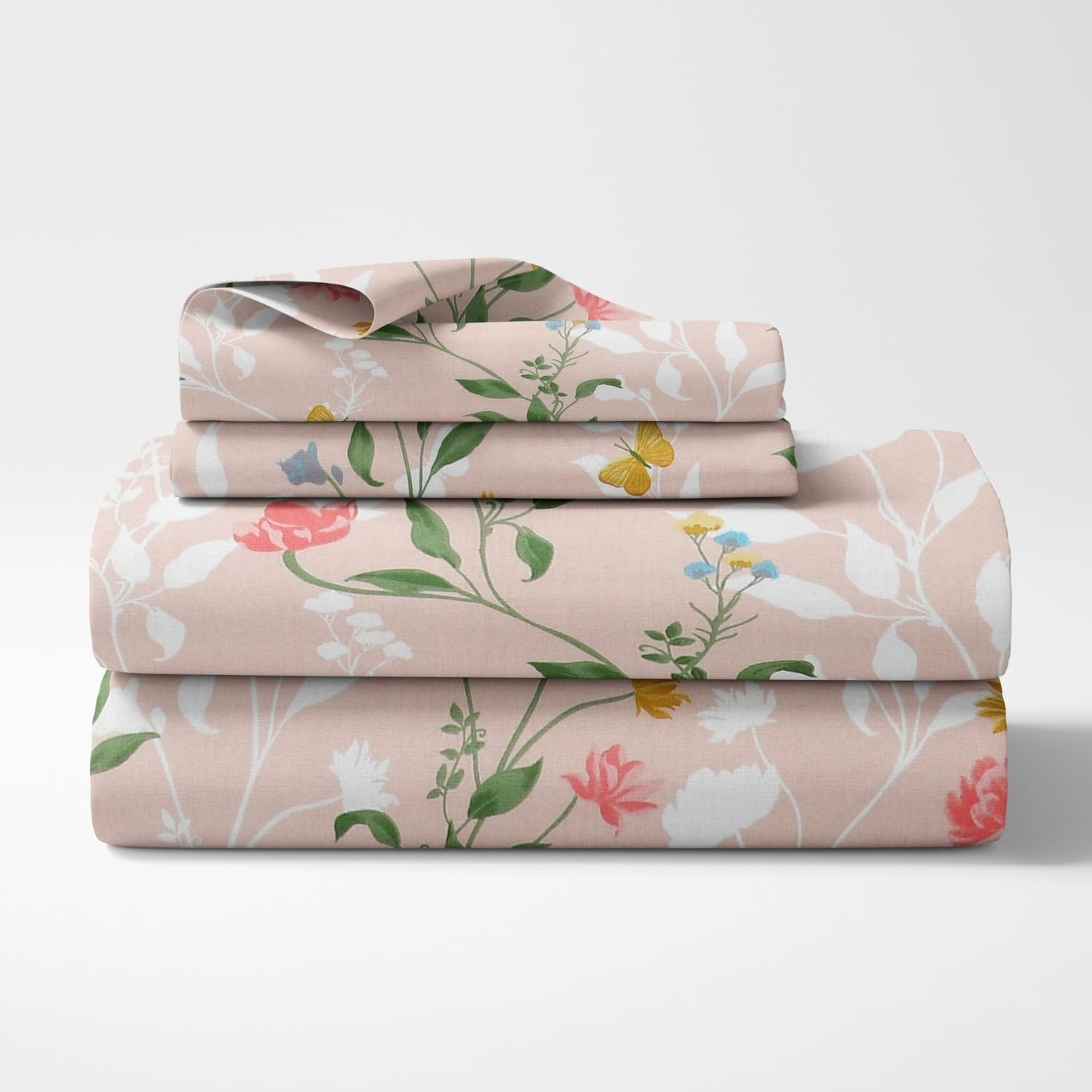 Queen Size Bed For Elastic Fitted Bedsheet With 2 Pillow Covers | 50 X 78 X 10 Inches, Blush & Green | Softness, Durability & Comfort | Perfect For Everyday Use