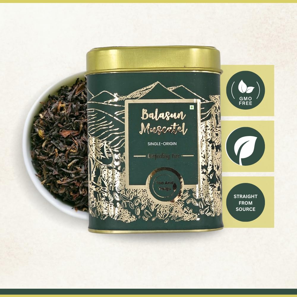 Tea And Twigs Balasun Muscatel Darjeeling Tea - 100gm, 3.5 Ounce | Rich In Antioxidants, Refreshing Flavor - Low Caffeine, No Artificial Colors, Gluten Free