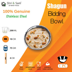 Stainless Steel Shagun Solid Dinner Set Of 3 Pcs, Silver | 1 Dinner Plate+ 1 Bowl+ 1 Glass - Dishwasher Safe