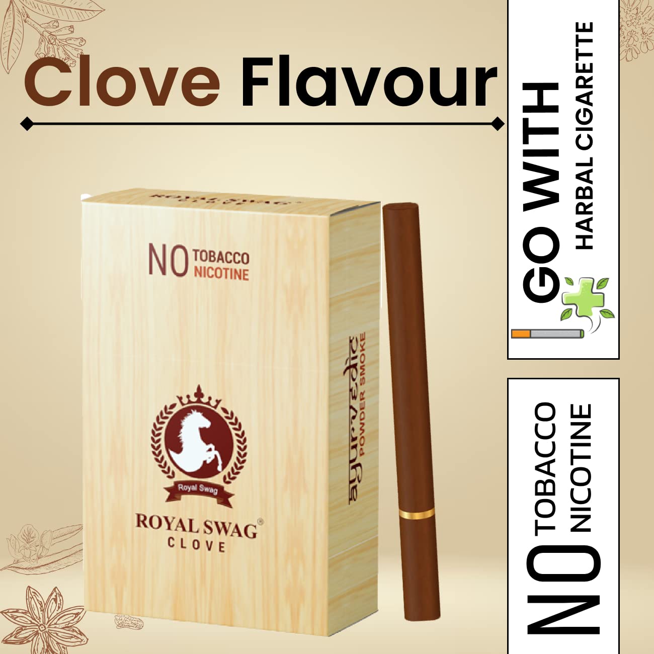 Royal Swag Ayurvedic Herbal Cigarettes 100% Tobacco Free 100% Nicotine Free Cigarettes Regular, Clove, Mint Flavoured Smoking Cessation Pack Of 30 With 15g Lip Cream