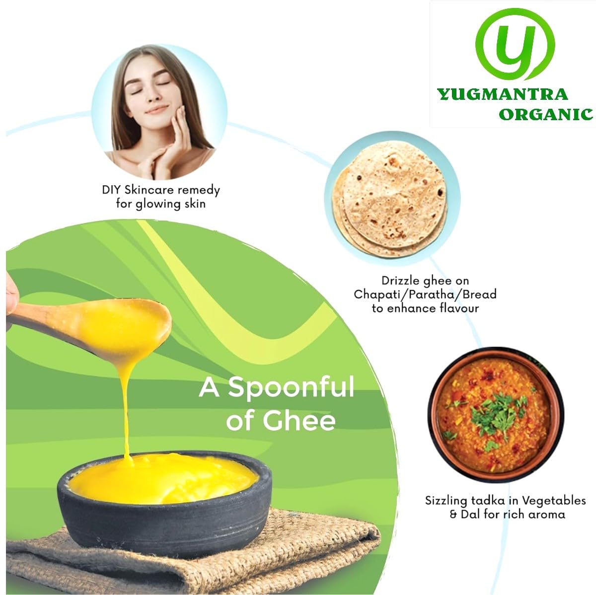 Premium A2 Danedar Desi Sahiwal Cow Ghee By Yugmantra Organic Foods | Rich In Nutrients Healthy & Protein Fiber Desi Ghee Perfect For Heart Health | 1 Liters 33.8 Ounce | Jar Pack
