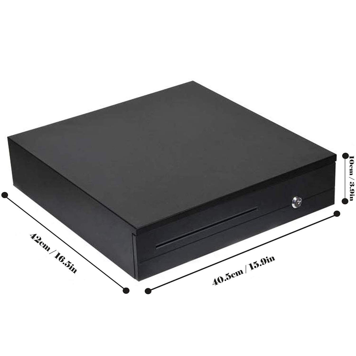 Cash Box Metal Cash Register Drawer 3 Coin Money Storage Box Tray With Removable Coin Tray & Key - Lock Cash Drawer For Shop, Colour - Black, Material - Metal