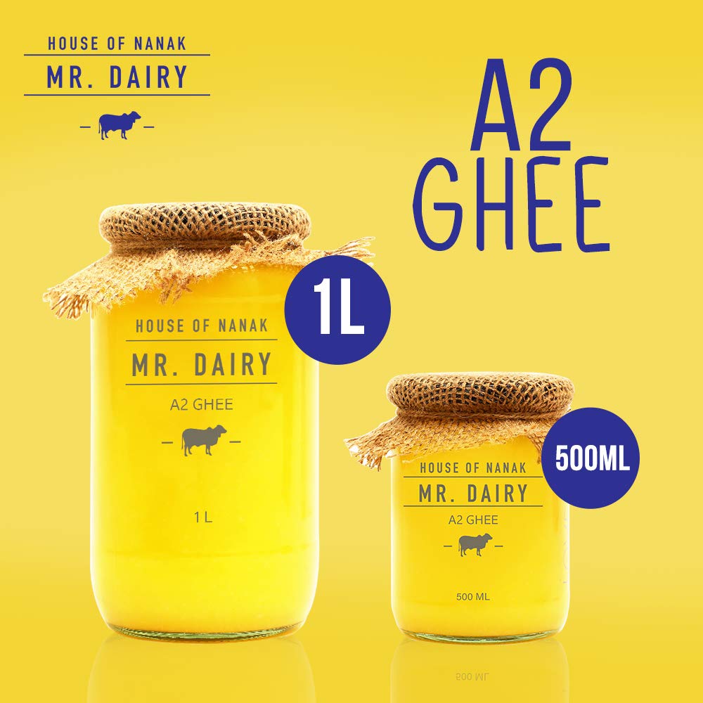 Organic Natural A2 Milk Sahiwal Cow Ghee By Mr. Dairy | Rich In Vitamin A & Healthy Nutrients Desi Ghee Perfect For Taste | 1 Litre (500ml * 2) 33.8 Ounce | Jar Pack