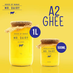 Organic Natural A2 Milk Sahiwal Cow Ghee By Mr. Dairy | Rich In Vitamin A & Healthy Nutrients Desi Ghee Perfect For Taste | 1 Litre (500ml * 2) 33.8 Ounce | Jar Pack