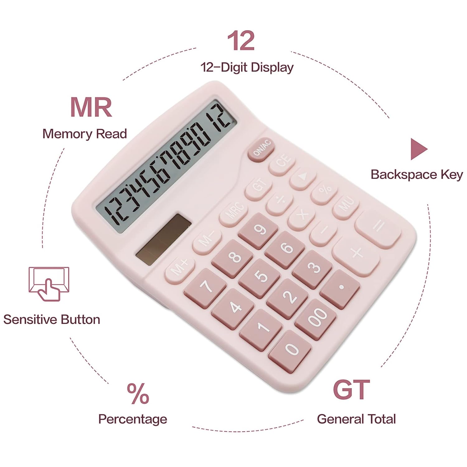 Upiho Pink Calculator, Basic Office Calculator, Desktop Calculator 12 Digit With Large LCD Display For Pink Office Supplies With Sensitive Button, Pink Office Supplies, School Supplies For Teen Girls