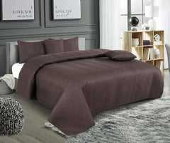 Luxurious Bedsheet For Double Bed With 2 Pillow Cover + 2 Cushion Cover - 90 X 100 Inches, Coffee | All Weather 5 Pcs Glace Cotton Ultrasonic TC - 280
