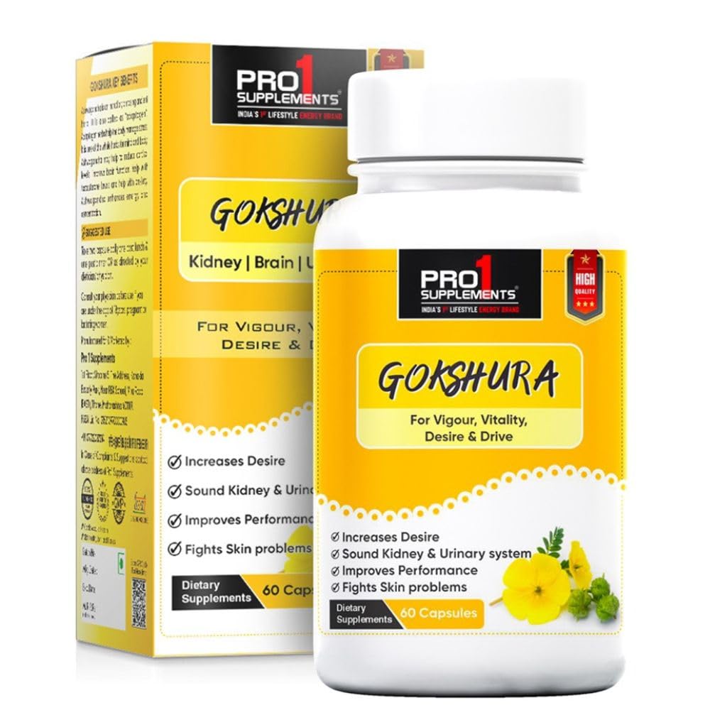 Pro1 Supplements Gokhru Gokshura Tribulus Terrestris Capsules For Men & Women, Boosts Vitality & Stamina, Supports Gut Health | 60 Veg Capsules 100gm 0.2lbs