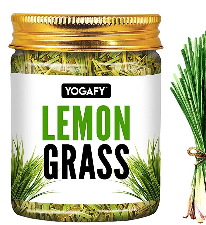 Yogafy Lemongrass Herbal Tea Leaves - 100gm Reusable Pet Jar, 3.5 Ounce, 50 Cups | Boost Metabolism Used For Detox - Caffeine Free, Non GMO