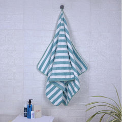 Fezora Microfiber Bath Towels Strip 290 Gsm | Extra Soft Plush & Quick Dry High Absorbency Large Size Towels For Bathing (Pista & White)
