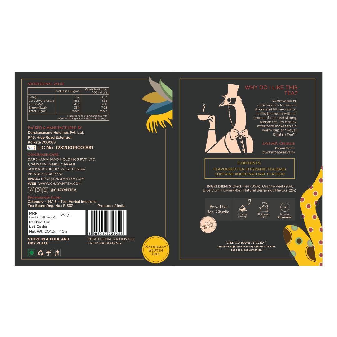 Chayam Baron's Earl Grey Tea - 20 Pyramid Tea Bags | Citrusy Orange Peel & Blue Corn Flower - Make Hot Or Iced Tea | Low Caffeine, Antioxidant Rich
