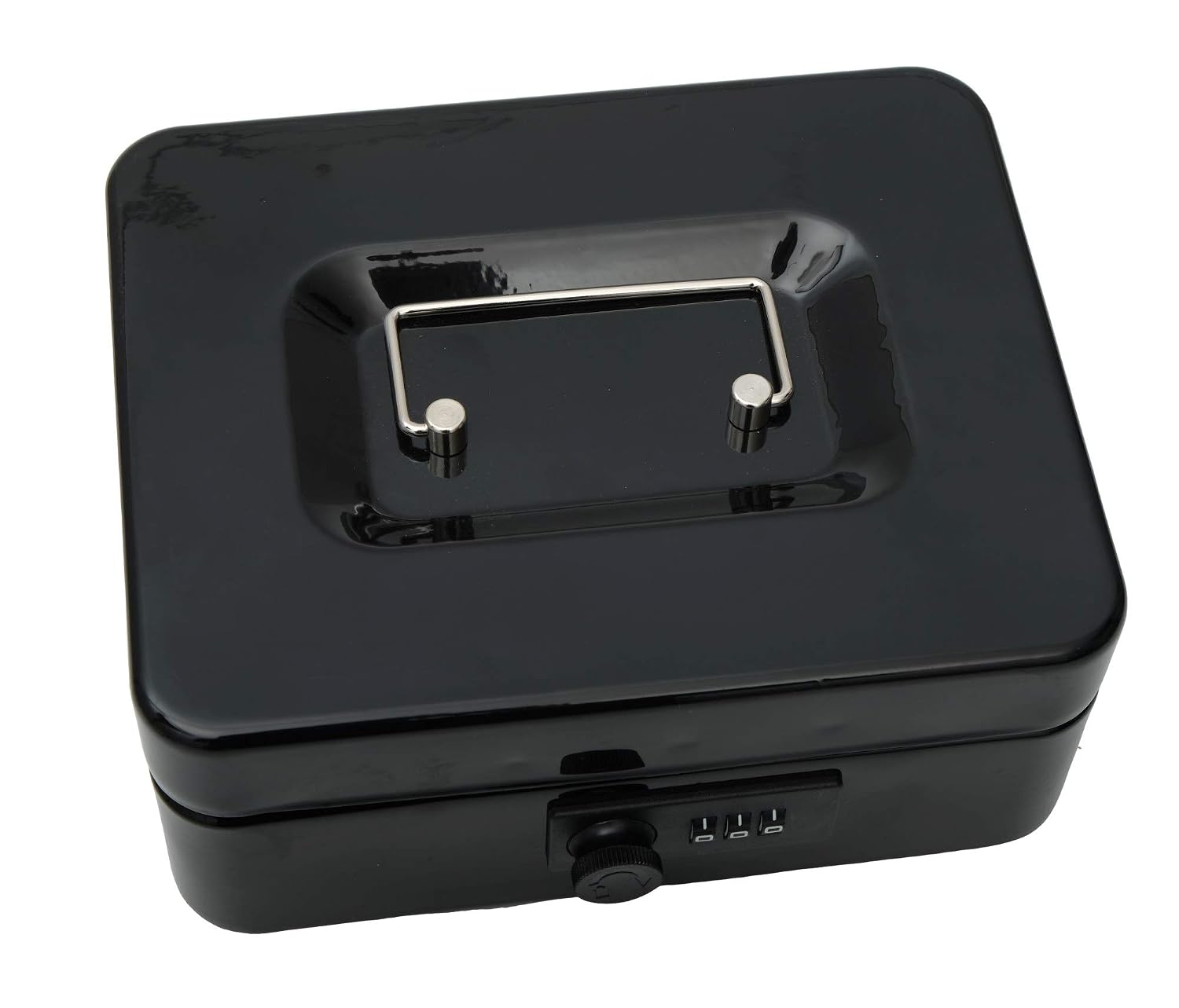 Metal Cash Box With Number Combination Lock, Size - Small, Colour - Black, Material - Iron, Special Feature - Removable Tray