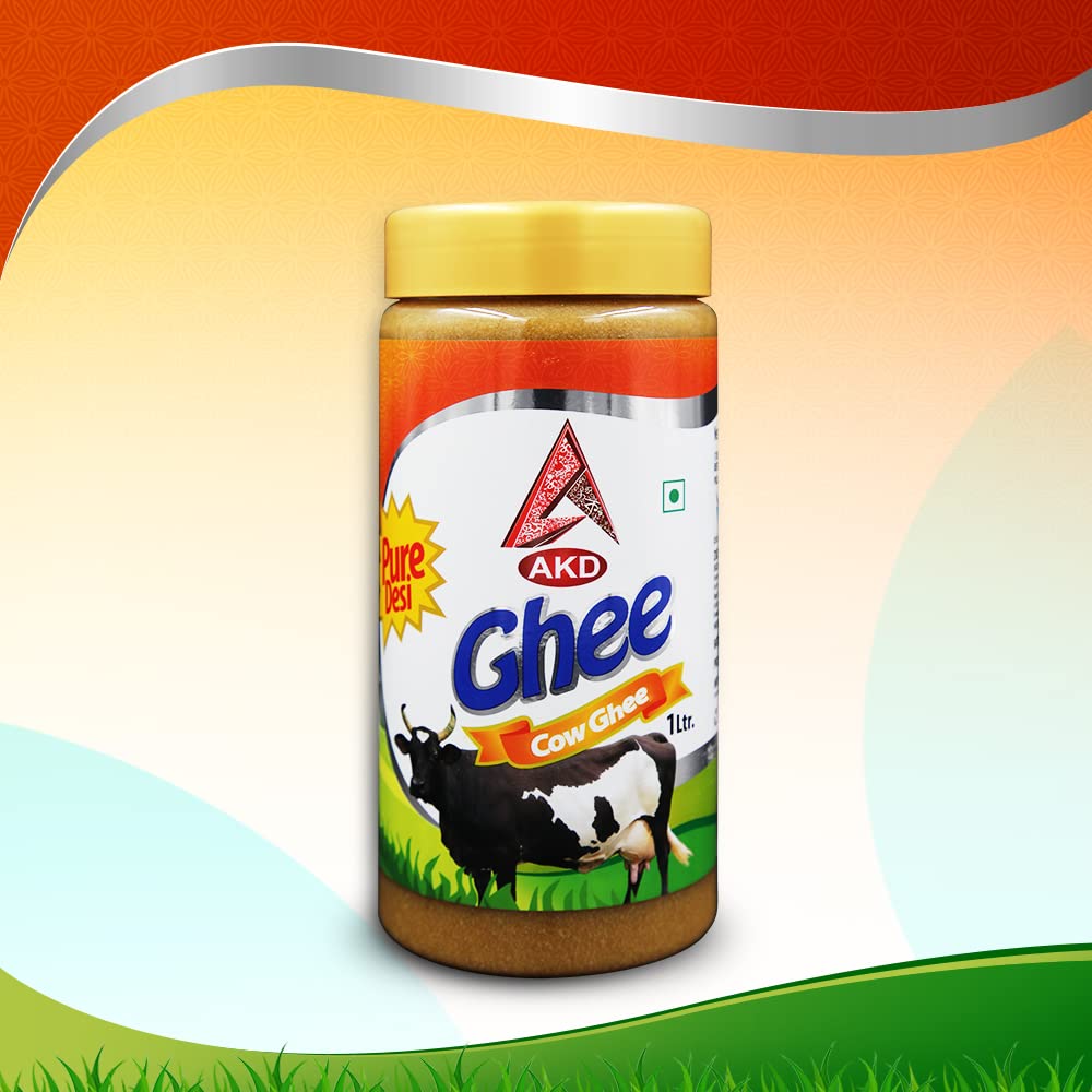 Pure Desi Cow Ghee By AKD | High In Protein Fiber & Nutrients Healthy Desi Ghee Good For Cooking | (1 Litr) 33.8 Ounce | Jar Pack