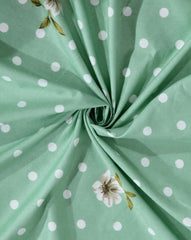 Printed King Size Double Bedsheet With 2 Pillow Cover - Size 72 X 78 X 10 Inches, White & Sea Green | Cotton Elastic Fitted All Around Bedsheet - Breathable & Wrinkle Free