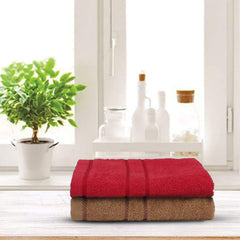 Sassoon Melrose 100% Cotton Hand Towel 400 Gsm | Highly Absorbent, Soft Material Perfect For Daily Use (Red & Brown) -2 Piece
