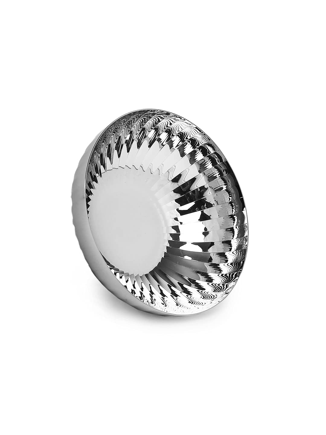 Stainless Steel Serving Bowl - Rhythm Garden Series | Ribbed Pattern Serving Dish- Large Dining Table Bowl | Noodles Serving Bowl - Dishwasher Safe, Easy To Clean | Serve Ware, Dinnerware & Tableware