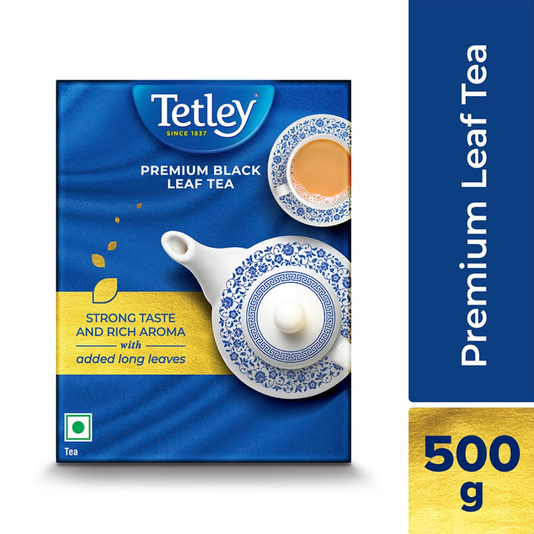 Tetley Premium Black Leaf Tea - 500gm, 17.6 Ounce | Strong Taste & Rich Aroma With Added Long Leaves - Handpicked Assam Tea, Medium Caffeine