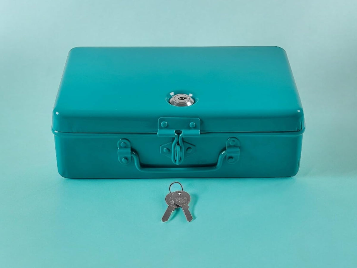 Aluminium Cash Box With Lock, For Jewellery Storage & Organizing - Ideal For Wardrobe, Desktop Locker Safe Peti Metal Container 10" (10" L X 6.5" W X 3" H), Colour - Green
