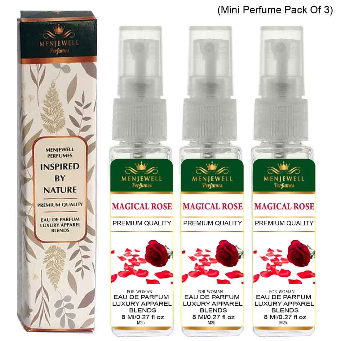 Menjewell Magical Rose Eau De Parfum For Woman 8ml 0.27 Fl.oz. Each Pack Of 3 | Luxury Apparel Parfum