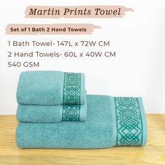 Rangoli 100% Cotton Fibre 2 Hand & 1 Bath Towel 1100 Gsm | Highly Durable & Absorbent Towel | Skin-Friendly & Quick Drying Luxury Towels (Blue) - Pack Of 3
