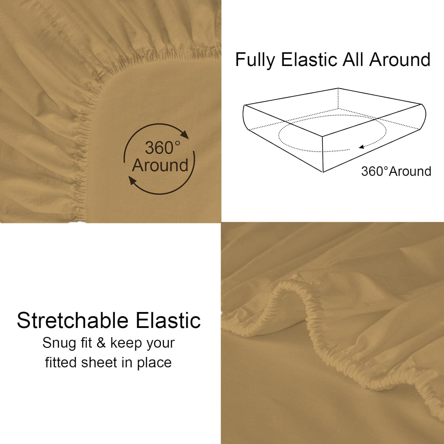 Striped King Size Fitted Bedsheet With 2 Pillow Cover - 72 X 78 + 12 Inches, Taupe | Comfortable, Wrinkle Resistant, Fade Resistant & Environmentally Friendly