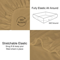 Striped Cotton Queen Size Fitted Bedsheet With 2 Pillow Covers - 60 X 80 + 12 Inches, Taupe | Soft & Durable | Perfect For All Seasons, Especially Summer