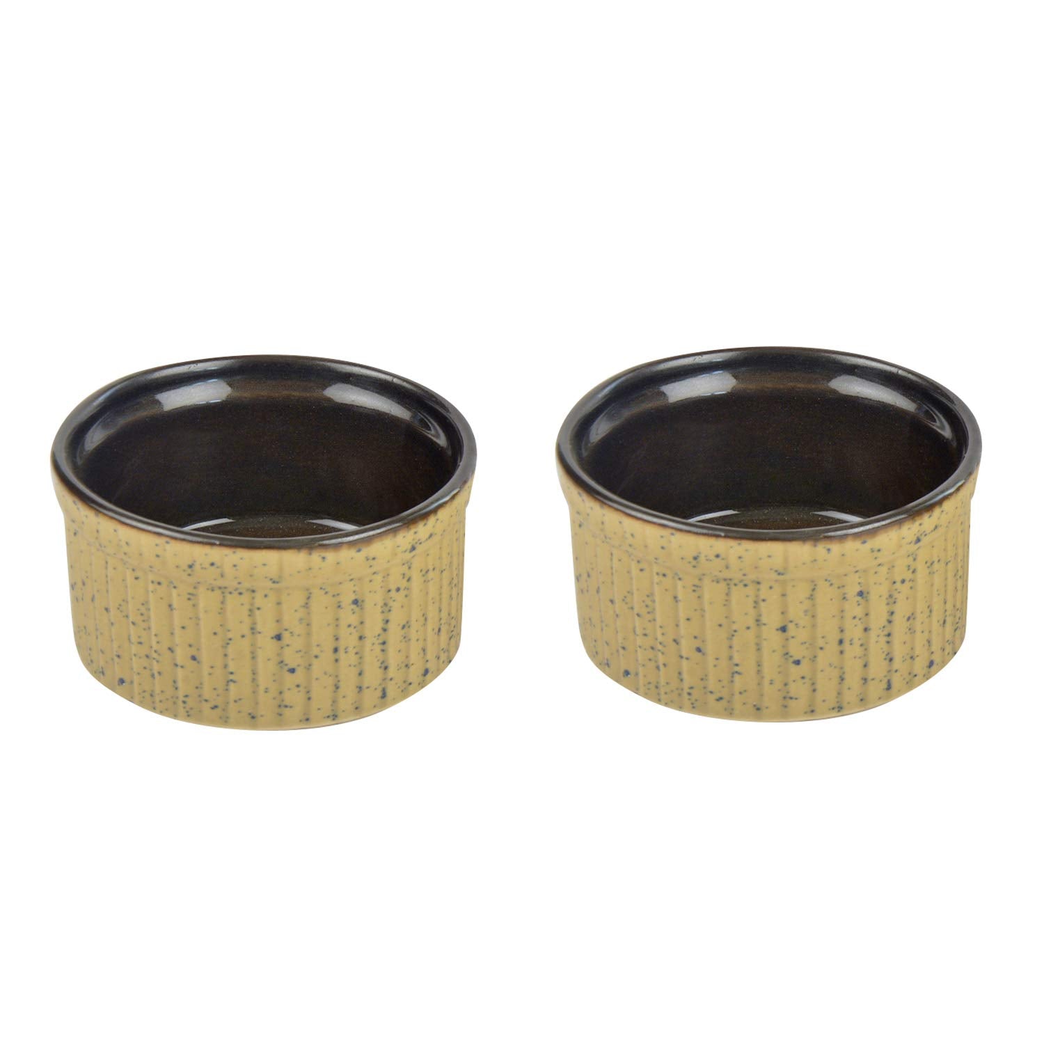 Studio Pottery Ceramic Dessert Dip Bowls Set Of 2 - 150ml Each, Beige & Brown | Chutney Bowls - Ketchup Bowls