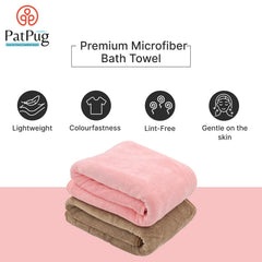 Patpug Ultrasoft Microfiber, Comfortable, Fade Resistant, Highly Absorbent, Quick Drying Large Bath Towel 800 Gsm (Brown & Baby Pink)- Pack Of 2