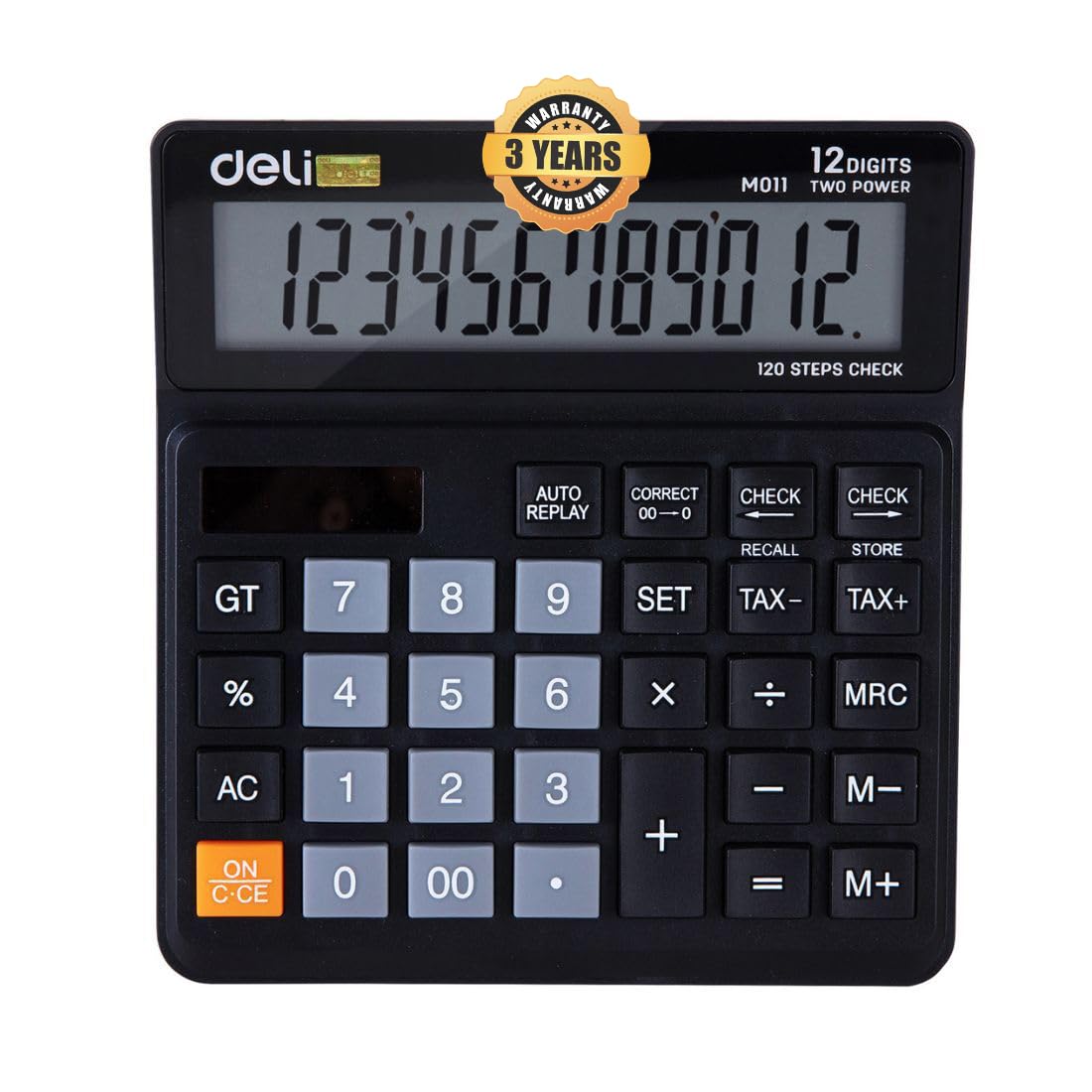Deli Wm01120 12-digit Desktop Calculator | 3-year Warranty, Providing For Long-term Use | Steps Check And Correct Desktop Calculator & Gt Keys - Black