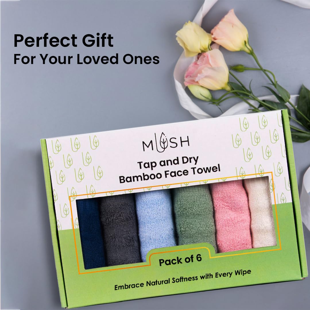 Mush Bamboo Luxurious Face Towel 900 Gsm | Ultra Soft, Absorbent & Antimicrobial Towel (Multicolor) - Pack Of 6