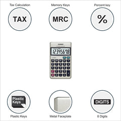 Casio LC-403TV Portable Calculator With Metal Faceplate | Pocket Size Calculator - Price Plus Tax, Tax Amount, Price Less Tax