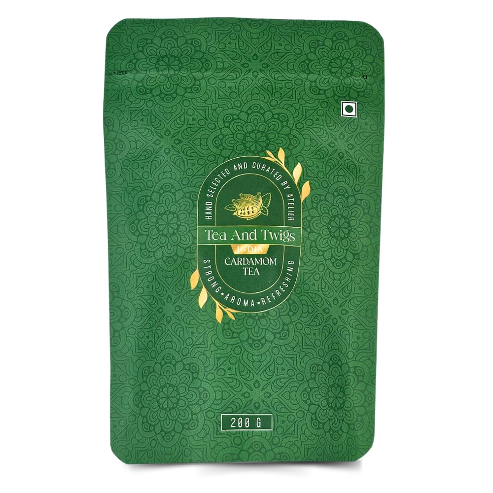 Tea And Twigs Strong Cardamom Tea - Pack Of 2 X 200gm, 7.05 Ounce Each | Premium Indian Chai With CTC Black Tea & Real Cardamom - Assam & Dooars Elaichi Chai