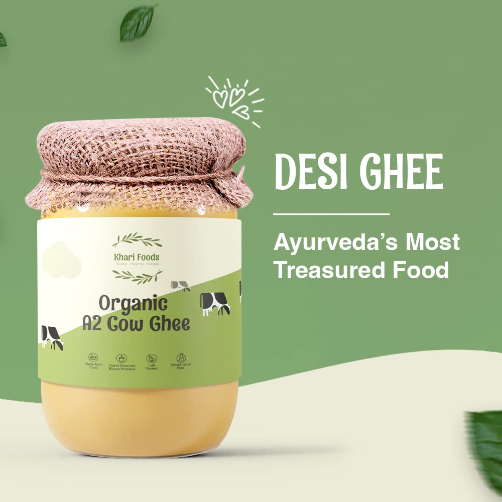 Natural Premium A2 Milk Cultured Cow Ghee By Khari Foods | Rich In Nutrients & Flavor Healthy Pure Cow Ghee For Eyeryday Use | (500ml) 16.9 Ounce | Jar Pack
