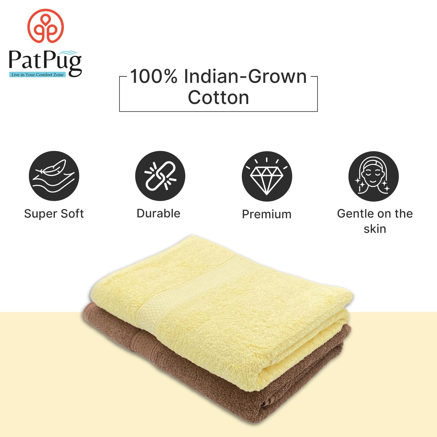Patpug 100% Indian Ultra Soft Cotton Bath Towel 900 Gsm | Highly Absorbent Quick Drying Towel (Coffee Brown & Sunray Yellow) - Pack Of 2