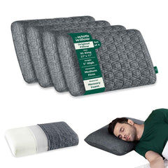 Memory Foam Pillow For Neck & Shoulder Pain Relief, Grey - Standard Size - 5 Inch | Cervical Thick Pillow For Sleeping - Orthopedic Bed Pillow For Back, Side & Stomach Sleepers - Set Of 4