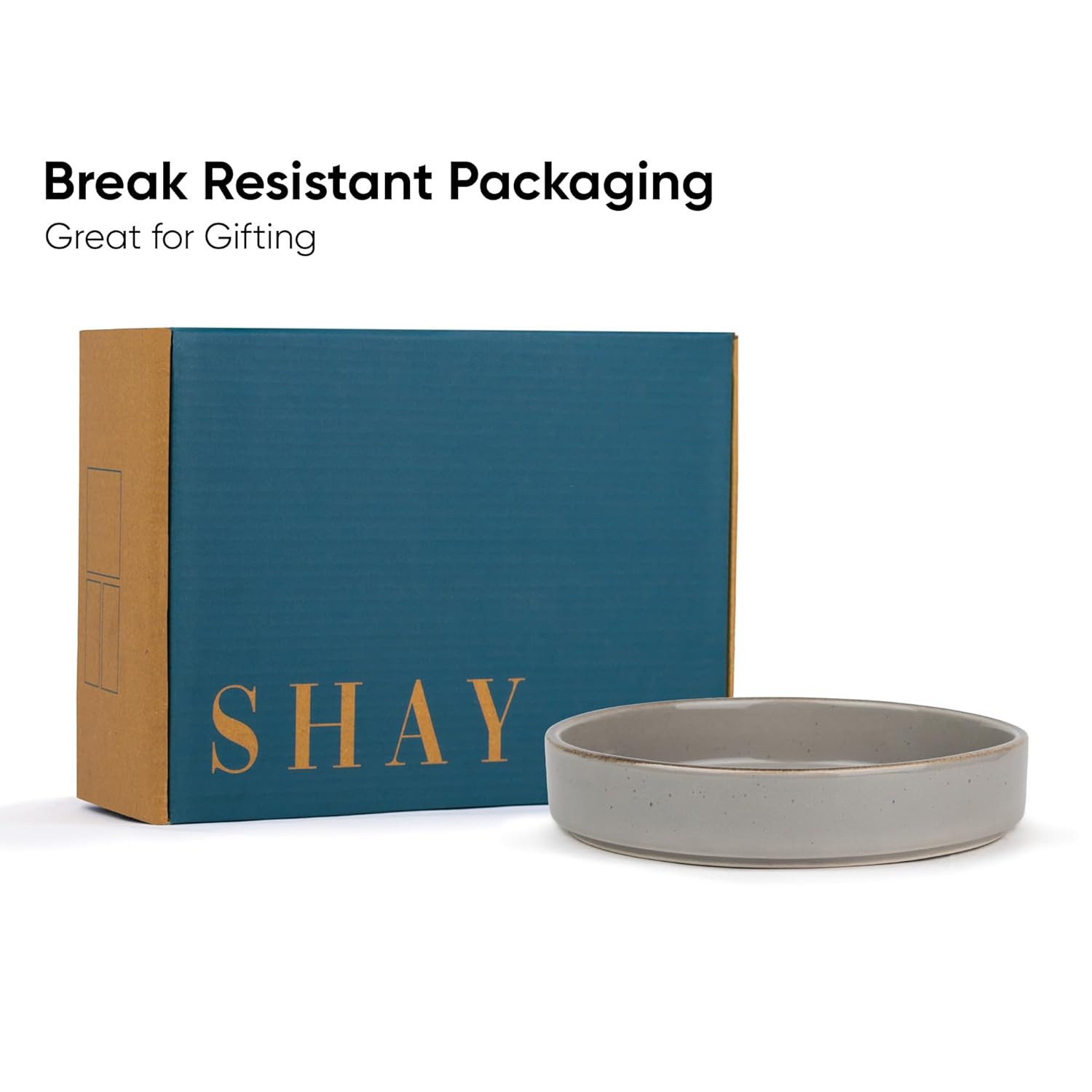 Stackable Ceramic Pasta Bowl Set Of 2 Pieces - 22cm, Grey Speckle | Ceramic Pasta Plate With Matte Finish | Deep Plate - Ceramic Bowl | Pasta Serving Plate