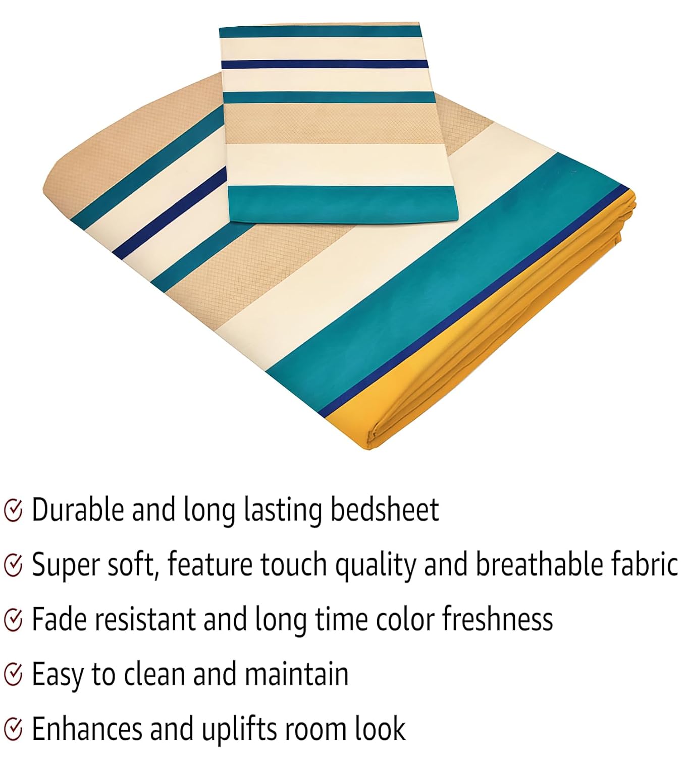Cotton Bedsheet For King Size With 2 Pillow Cover (90 X 90 Inches) Multicolor | Long-Lasting & Luxuriously Soft | 210 Thread Count Bedsheet