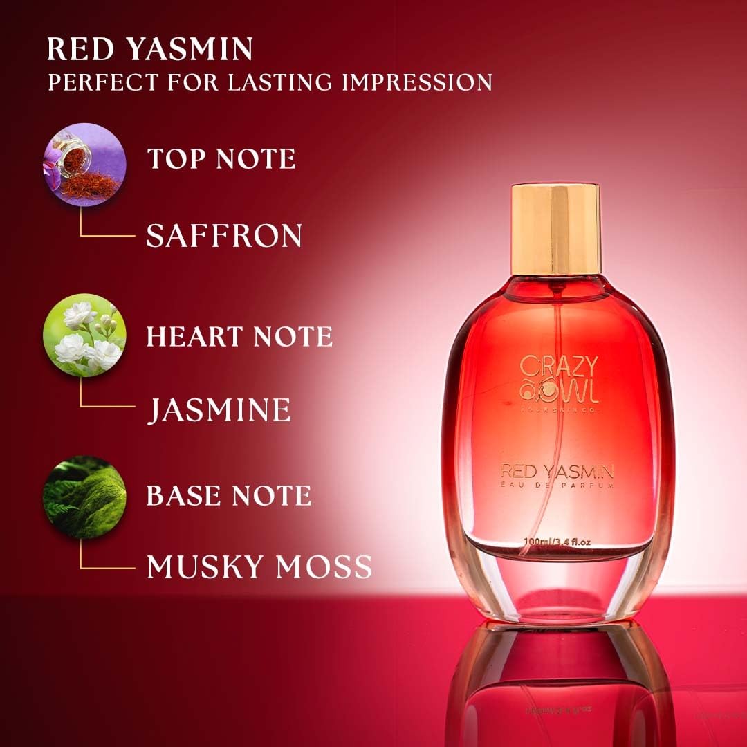 Crazy Owl Red Yasmin Eau De Parfum 100ml 3.4 Fl.oz. Premium Long Lasting Luxury Unisex Perfume