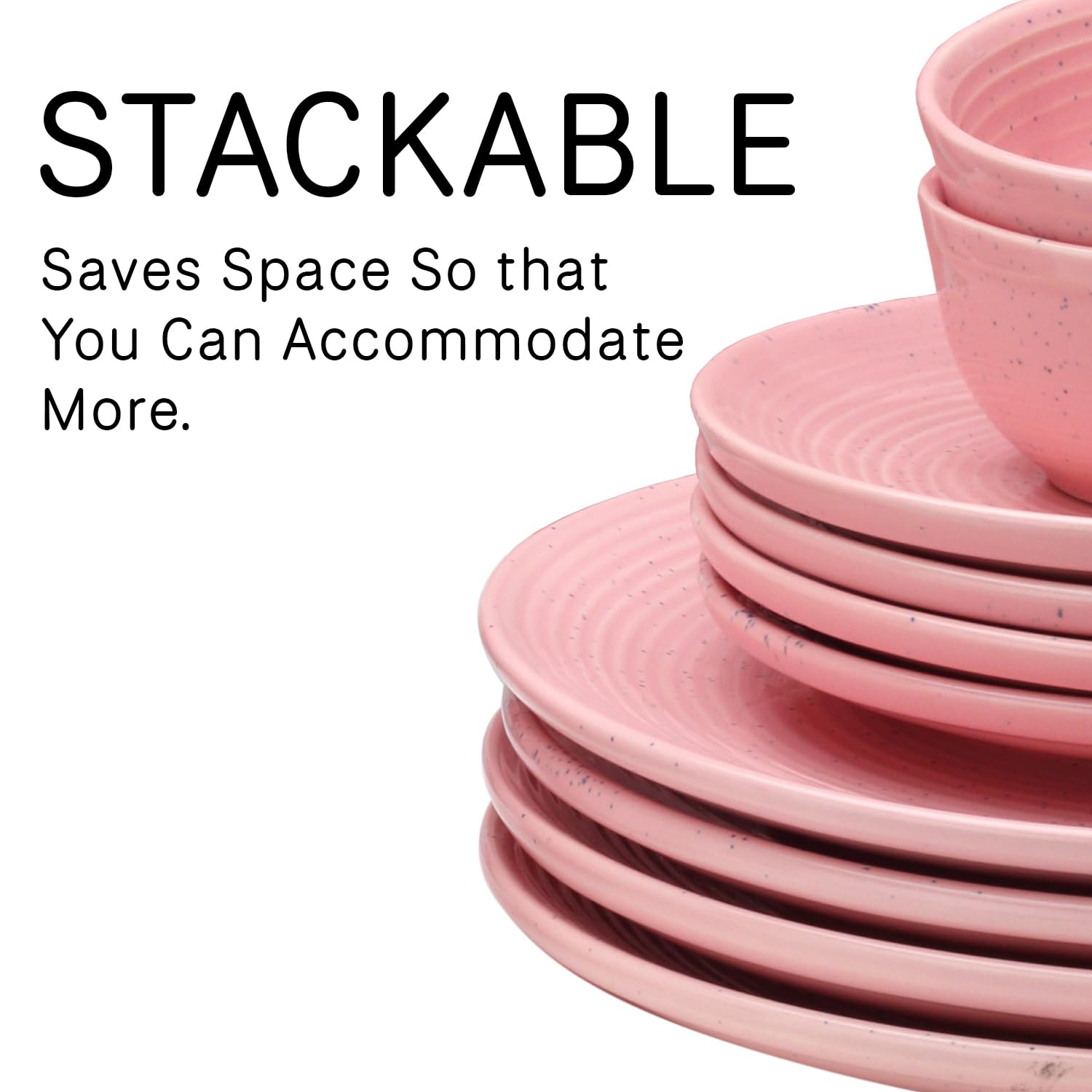 Reactive Hand Glazed Ceramic Solid Dinner Set Of 18 - Pastel Pink | 6 Dinner Plates, 10.6 Inch Each+ 6 Small Plates, 7.4 Inch Each + 6 Small Dinner Bowls, 180ml Each | Microwave & Dishwasher Safe