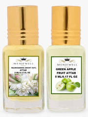 Menjewell Rajnigandha + Green Apple Fruit Attar Perfume 5ml 0.17 Fl.oz. Each Pack Of 2 | Unisex Fragrance | Alcohol Free