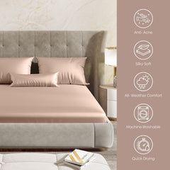 300 TC Premium Double Bedsheet Elastic Fitted For Queen Size | 60 X 78 X 10 Inches, Golden Sand With 2 Pillow Covers | Skin Friendly Fabric For Everyday Comfort