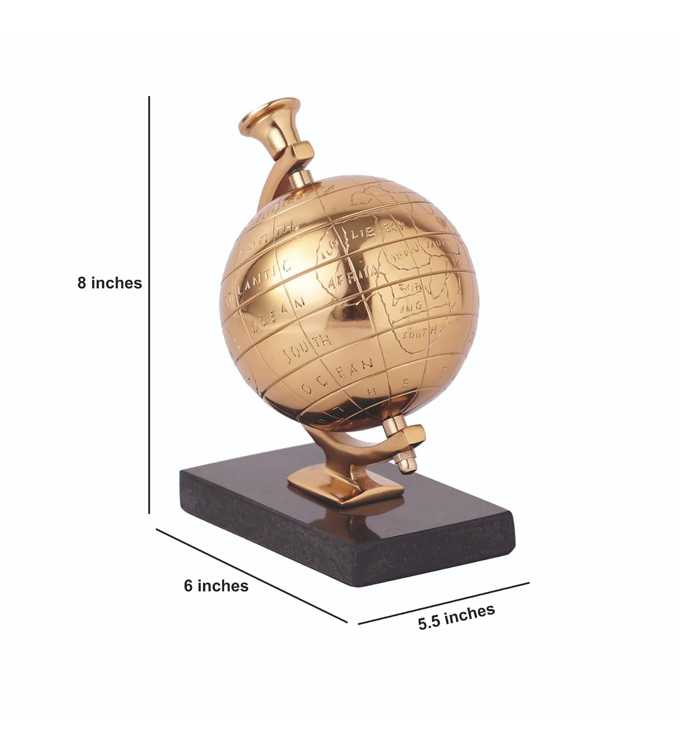 Handcrafted Miniature Metal Earth With Black Marble Base, Mini Globe For Home Decor, World Globe, Accessories For Table, Desk, Showpiece | For Office, Shelves & Gifting (Gold) Pack Of 1